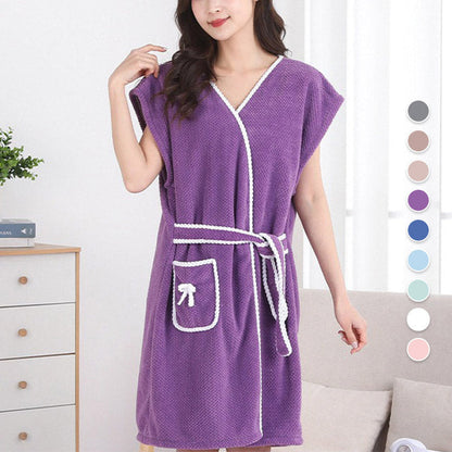 Wrap-Around Bathrobe with Waist Tie and Pocket
