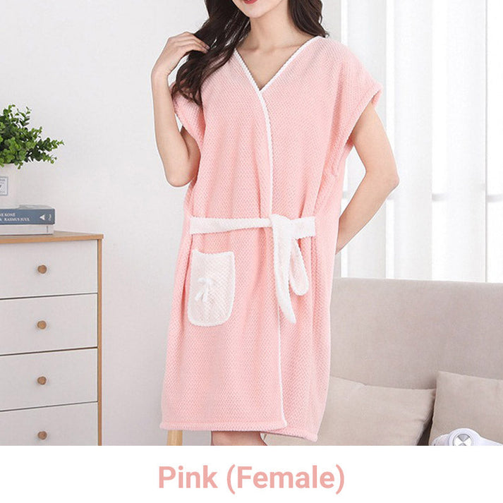 Wrap-Around Bathrobe with Waist Tie and Pocket