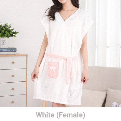 Wrap-Around Bathrobe with Waist Tie and Pocket