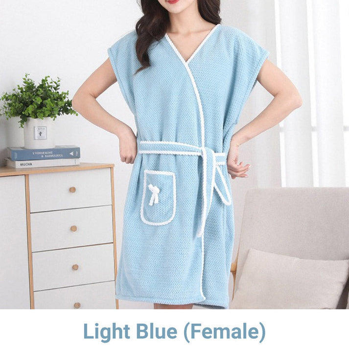 Wrap-Around Bathrobe with Waist Tie and Pocket