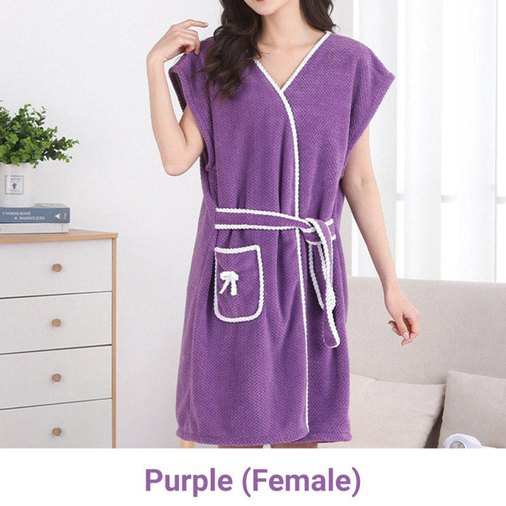 Wrap-Around Bathrobe with Waist Tie and Pocket
