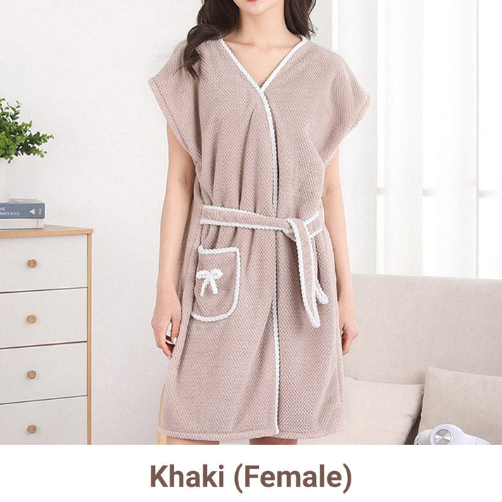 Wrap-Around Bathrobe with Waist Tie and Pocket