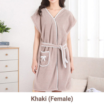 Wrap-Around Bathrobe with Waist Tie and Pocket