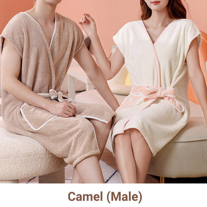 Wrap-Around Bathrobe with Waist Tie and Pocket