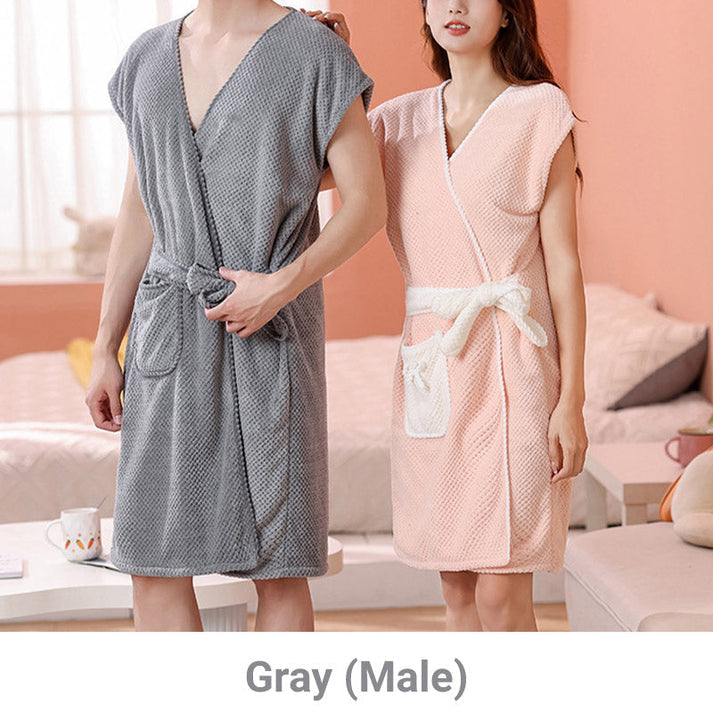 Wrap-Around Bathrobe with Waist Tie and Pocket