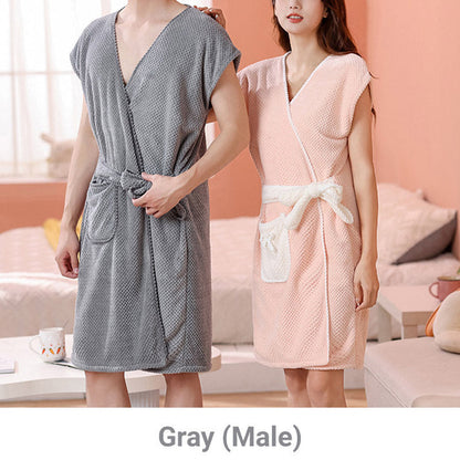 Wrap-Around Bathrobe with Waist Tie and Pocket