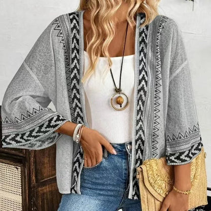 Women’s Geometric Print Open-Front Cardigan