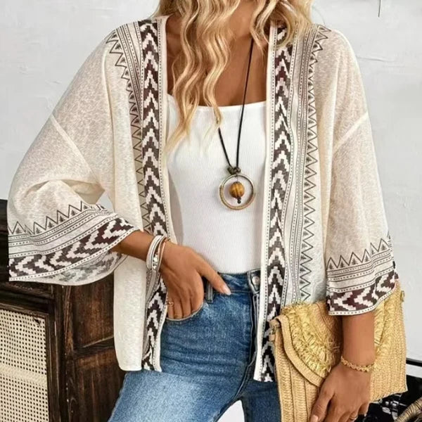 Women’s Geometric Print Open-Front Cardigan