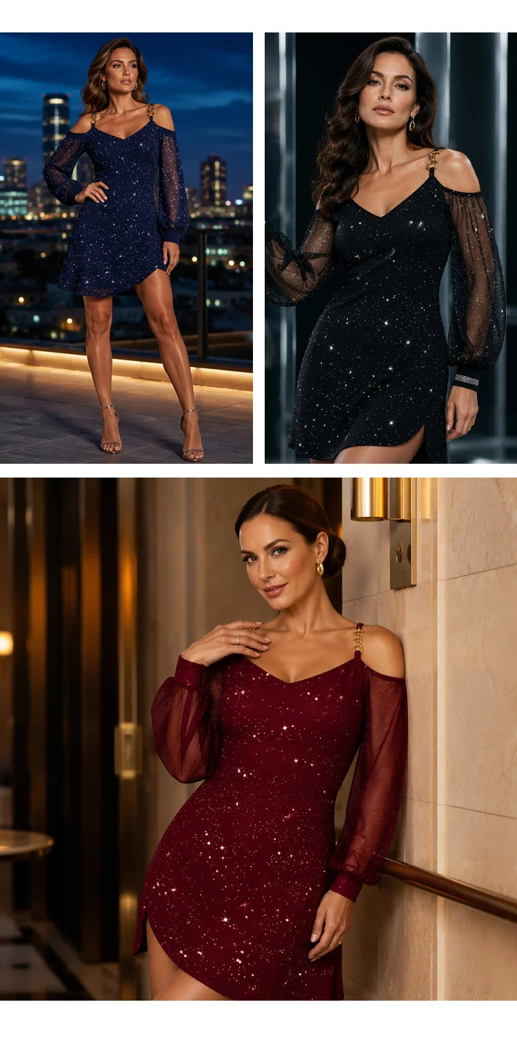 Women's Off-the-Shoulder Mesh Sleeve Dress