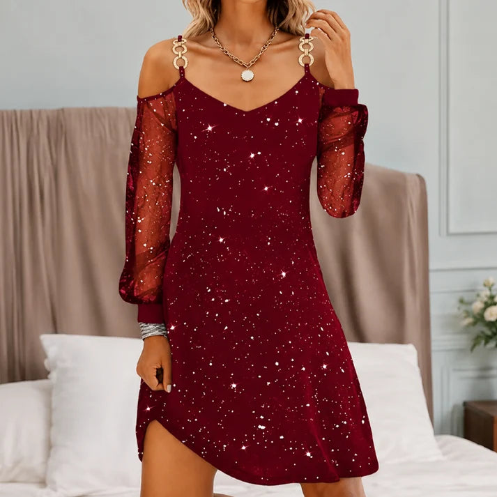 Women's Off-the-Shoulder Mesh Sleeve Dress