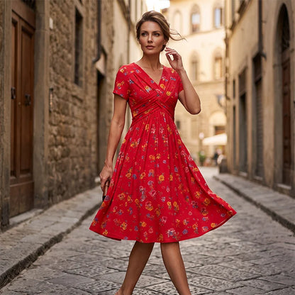 Women's V-Neck Floral Print Dress