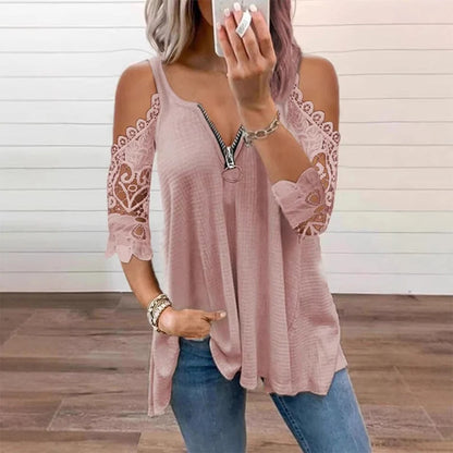 Women's Lace-Detail Zip Front Top
