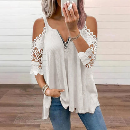 Women's Lace-Detail Zip Front Top