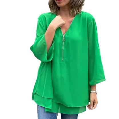 Women’s Layered V-Neck Zip-Front Top