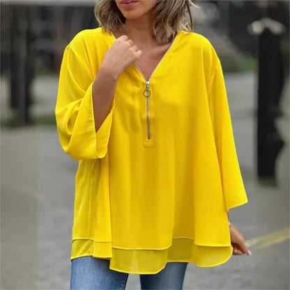 Women’s Layered V-Neck Zip-Front Top