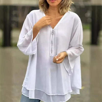 Women’s Layered V-Neck Zip-Front Top