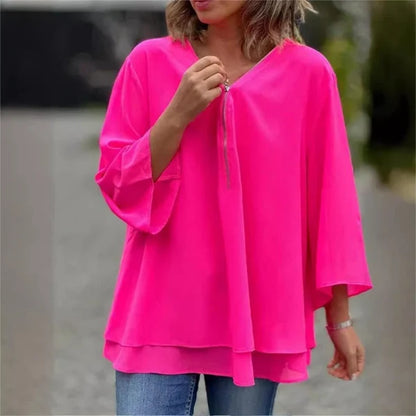 Women’s Layered V-Neck Zip-Front Top