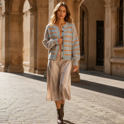 Women’s Striped Button-Front Cardigan