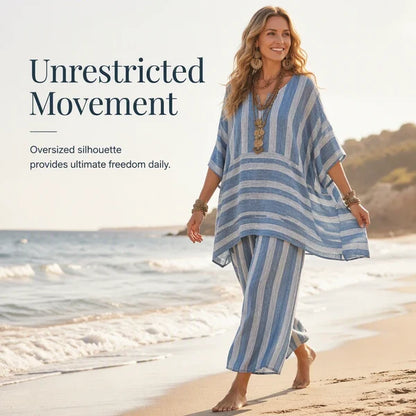 Women’s Striped V-Neck Two-Piece Set