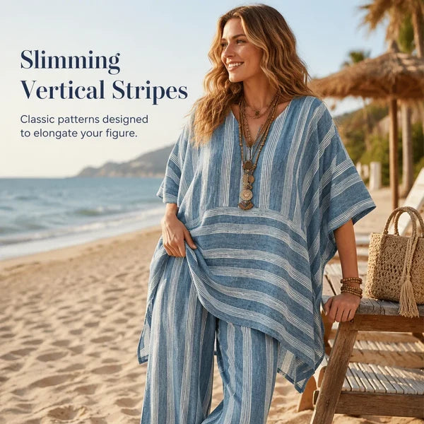 Women’s Striped V-Neck Two-Piece Set