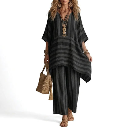 Women’s Striped V-Neck Two-Piece Set