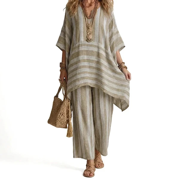 Women’s Striped V-Neck Two-Piece Set
