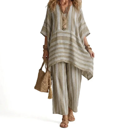 Women’s Striped V-Neck Two-Piece Set