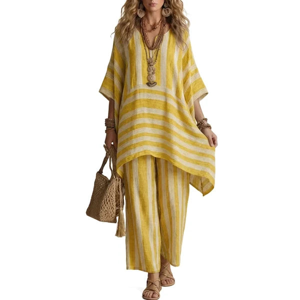 Women’s Striped V-Neck Two-Piece Set