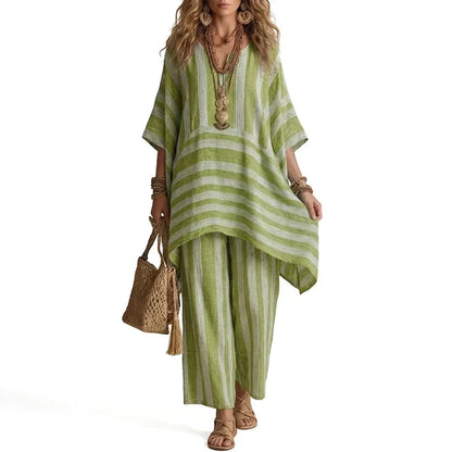 Women’s Striped V-Neck Two-Piece Set
