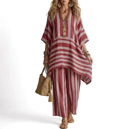 Women’s Striped V-Neck Two-Piece Set