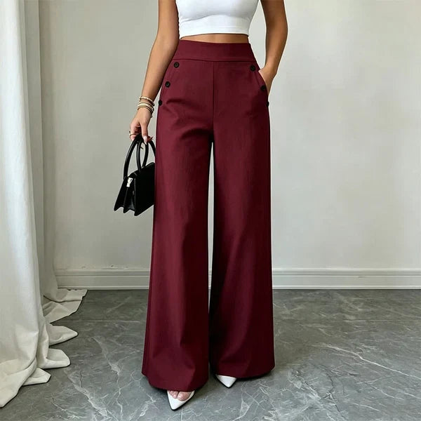 Women’s High-Waisted Wide-Leg Pants with Side Buttons