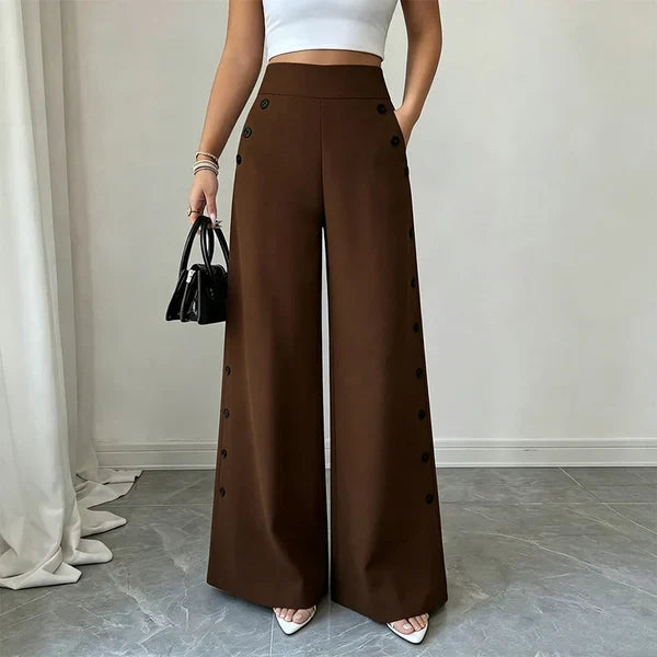 Women’s High-Waisted Wide-Leg Pants with Side Buttons