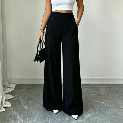 Women’s High-Waisted Wide-Leg Pants with Side Buttons