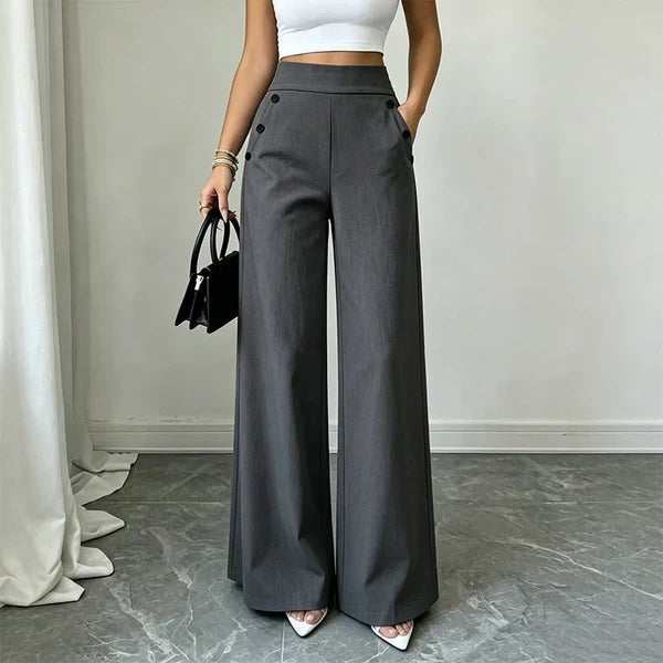 Women’s High-Waisted Wide-Leg Pants with Side Buttons