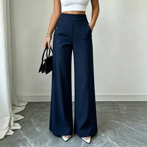 Women’s High-Waisted Wide-Leg Pants with Side Buttons