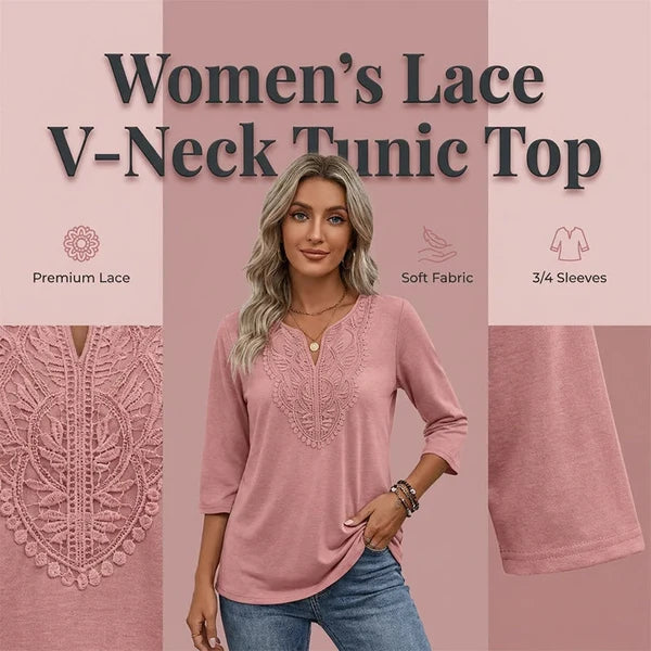 Women’s Lace-Trim V-Neck Tunic Top