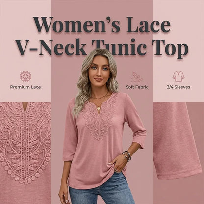Women’s Lace-Trim V-Neck Tunic Top