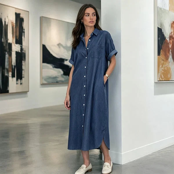 Women’s Loose-Fit Button-Front Denim Dress