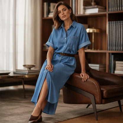 Women’s Loose-Fit Button-Front Denim Dress
