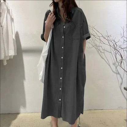 Women’s Loose-Fit Button-Front Denim Dress