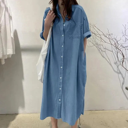 Women’s Loose-Fit Button-Front Denim Dress