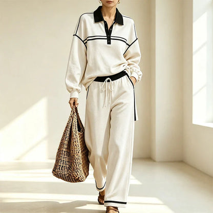 Women’s Striped Pullover and Wide-Leg Pants Set