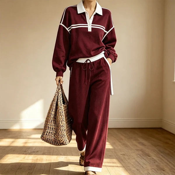 Women’s Striped Pullover and Wide-Leg Pants Set
