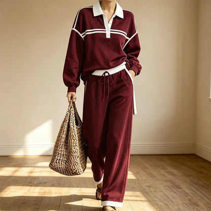 Women’s Striped Pullover and Wide-Leg Pants Set