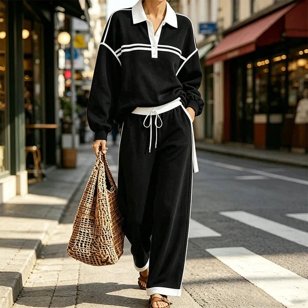 Women’s Striped Pullover and Wide-Leg Pants Set