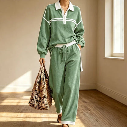 Women’s Striped Pullover and Wide-Leg Pants Set
