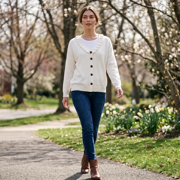 Women’s Frill Neck Button Knit Cardigan