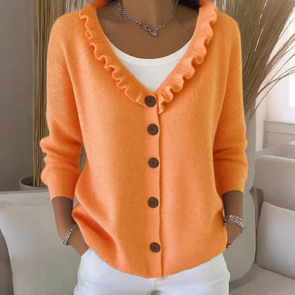 Women’s Frill Neck Button Knit Cardigan