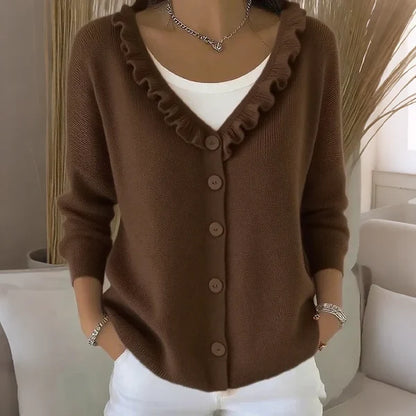 Women’s Frill Neck Button Knit Cardigan