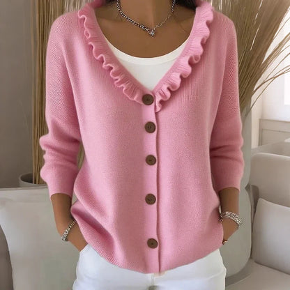 Women’s Frill Neck Button Knit Cardigan